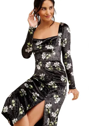 Anthropologie Hutch Stretch Velvet Floral MIDI Dress Size XS thumbnail 1