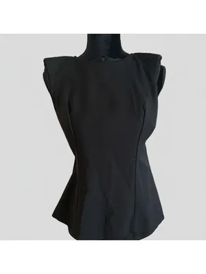 Banana Republic Black Structured Peplum Sleeveless Top US0 Padded Shoulders thumbnail 2
