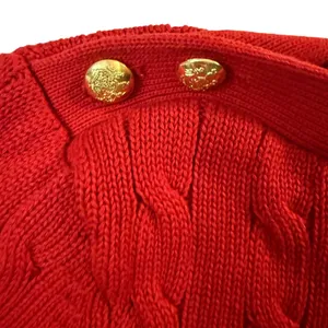 Lauren Ralph Lauren Red Cable Knit Boat Neck Sweater Gold Button Detail Womens L thumbnail 4
