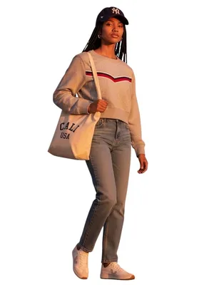 Abercrombie & Fitch Gray Cropped Fleece Sweatshirt Womens M Retro Stripe Y2K Top thumbnail 2