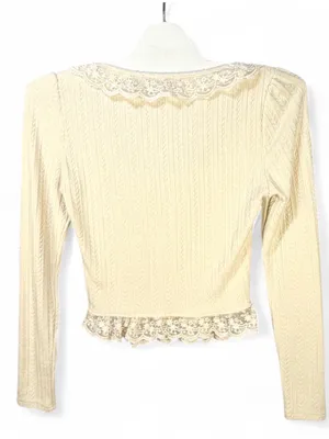 LULUS Women’s Coquette Appeal Cream Pointelle Lace Long Sleeve Top Size Medium thumbnail 7
