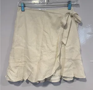 Abercrombie & Fitch Cream Asymmetrical Linen Blend wrap‎ Skirt thumbnail 1