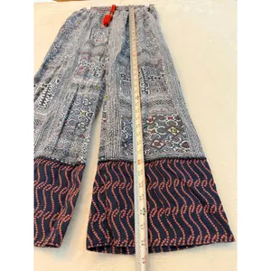 Eloise Anthropologie Boho Geometric Print Wide Leg Smocked‎ Pants Blue Red Small thumbnail 2