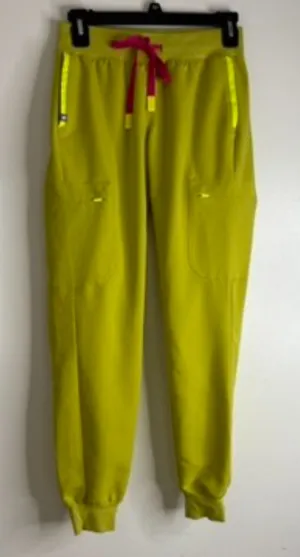 FIGS Women’s Technical Collection XXS Jogger Scrub Pants Chartreuse Green Pink thumbnail 1