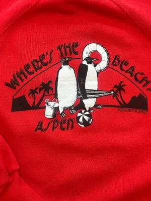 VTG 80s Aspen Colorado Ski Resort Sweatshirt L Red Graphic Retro Beach made USA thumbnail 3
