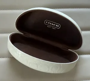 Vintage Coach Brown White Sunglasses Case Glassrs Holder Snaps Close thumbnail 1