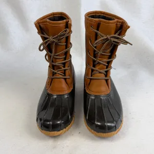 Sporto Arianna Duck Rain Boots Tan Brown Black‎ Rubber Lace Up Womens 6 Western Retro thumbnail 2
