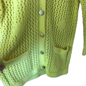 Vintage Authentic 60s 70s yellow cardigan Crochet Sweater Grandmacore Twee thumbnail 6