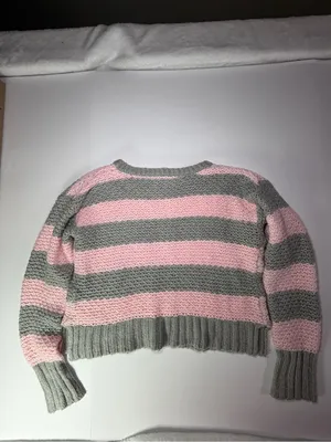 Aeropostale Pink and Gray Striped Cropped Crewneck Sweater thumbnail 6