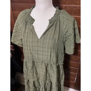 Entro Ruffle‎ Tiered Dress Sz M Cottagecore olive green gauzy FLAW thumbnail 2