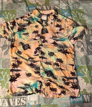 Denim & Flower Ricky Singh Mens Small Tropical Palm Tree Island Button Up Shirt thumbnail 1