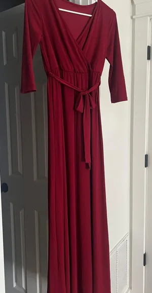 Pinkblush burgundy Draped 3/4 Sleeve Maternity Maxi Dress thumbnail 2