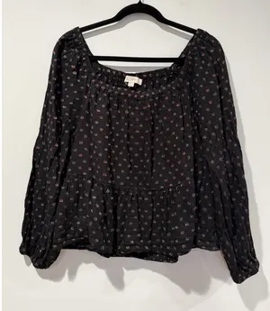 Loft Blouse Womens Medium On/Off Shoulder Polka Dot Cotton Travel Vacation thumbnail 1