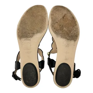 Gucci Willow Black Leather Faux Pearl GG Logo T-Strap Sandals 38 thumbnail 9
