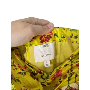 Cinq à Sept Dress Size 0 Provence Katz Floral Back Zip Yellow Satin Finish thumbnail 10