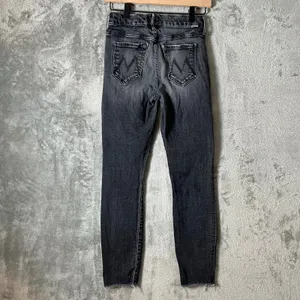 Mother The Looker Ankle Fray Skinny Jeans 24 X‎ 28” Stargazing Black Distressed thumbnail 5