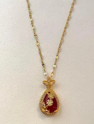 18K Gold Plated Red Crystal Flower Pendant Necklace for Women thumbnail 1