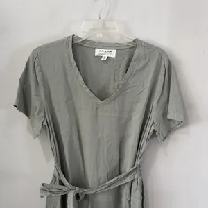 Anthropologie Cloth & Stone Sage Green V-Neck Short Sleeve‎ Tie Waist Dress Med thumbnail 4