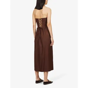 Reformation Buckley Strapless Midi Dress Brown Stretch Organic Cotton Size 2 New thumbnail 12