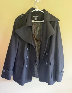 New York & Company Black Wool Blend Double Breasted Pea Coat Womens‎ Large thumbnail 1