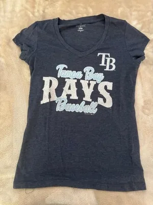 Tampa Bay Rays MLB Baseball V-Neck Graphic T-Shirt Charcoal Gray Women M (A) thumbnail 1