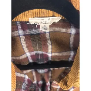 Easel Los Angeles Shirt Dress‎ Coffee Plaid Flannel Corduroy Sleeves Size Small thumbnail 2