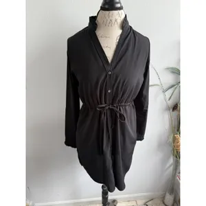 Abercrombie & Fitch Black Dress Ruffle Neck‎ Long Sleeve Tie Waist Medium button thumbnail 2