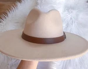 Beige fedora with brown faux leather buckle trim, brand new thumbnail 1