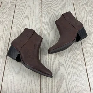 Style & Co Women's Perriee Western Ankle Booties 8M Chocolate Brown Smooth $80 thumbnail 3