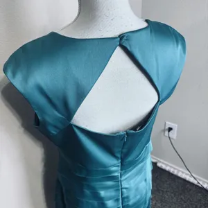 Rena Rowan Teal Green Satin Cocktail Dress 12 wedding knee length cut out back thumbnail 6