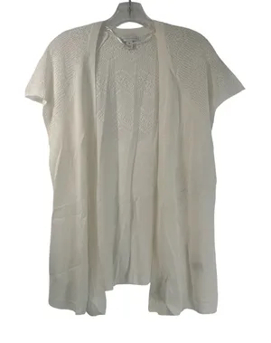 Charter Club Womens XL White Open Front Pointelle Knit Cardigan thumbnail 1