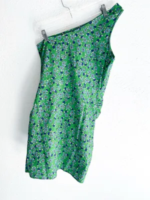 Hello Molly Rejuvenate Dress Green Floral One Shoulder Wrap Mini Dress Sz 8 thumbnail 5