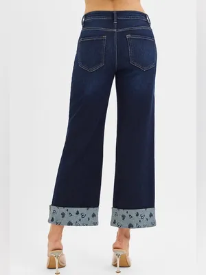 006- Risen Slouchy Crop Wide Leg Heart Cuffed Jeans – Size 27 thumbnail 5