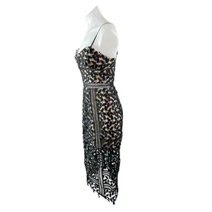 Just Me Black Beige Floral Layered Sleeveless Bustier Cami Midi Sheath Dress S thumbnail 3