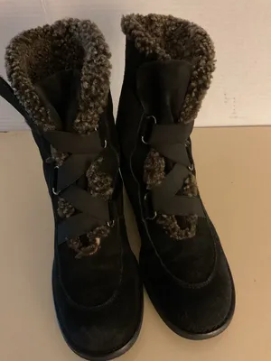 Stuart Weitzman women Black Suede Combat Boots with Brown Shearling Trim size 6 thumbnail 8