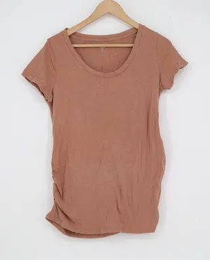 Old Navy Maternity Fitted Side Ruched Scoop Neck Short Sleeve Tee Clay Brown M thumbnail 1