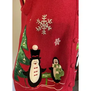 VTG Christmas Sweater Vest Bechamel Sz Small Red Penguins Snowflakes Embroidered thumbnail 3