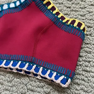 Kiini Yaz Bikini One Shoulder Crochet Red Bikini Top Handmade Size Small thumbnail 3