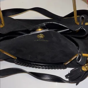 House Of Harlow 1960 Black Suede Bag W/ Shoulder Strap Gold/Brass Toned Handle thumbnail 14