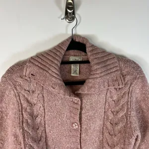 L.L. Bean Womens Long Sleeve Button-Up Wool Blend Pink‎ Sweater Sz S Cottagecore thumbnail 2