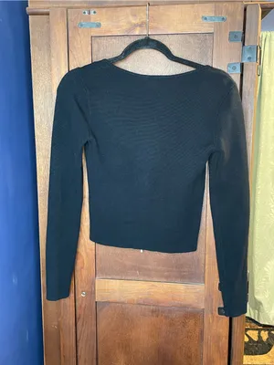 Abercrombie & Fitch Womens Zip Front Cardigan Top Small Black Fitted Y2K Ribbed thumbnail 4