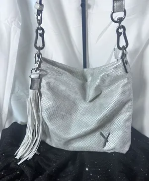 Suri‎ Frey Crossbody Shoulder Hobo Bag Purse Silver Vegan Tassel EUC thumbnail 1