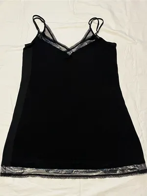 Victoria's Secret Black Lace Trim Cami Tank Top Silver Shimmer Metallic Hem L thumbnail 3