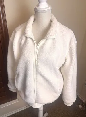 Peach White Sherpa Fleece Full Zip Jacket Womens Size Medium Mesh Lined Cream thumbnail 1