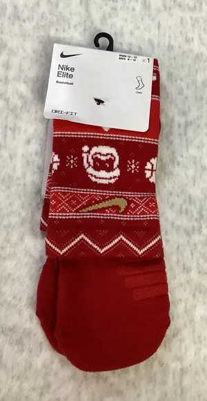Nike Elite Basketball Crew Sock Holiday Fair Isle DriFIT SX7866-687 w10-13 m8-12 thumbnail 1