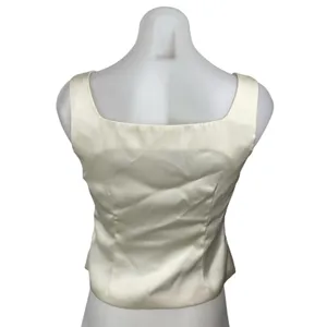 NEW Commense Ivory Silky Satin Sleeveless Button Up Crop Corset Cami Tank Top XS thumbnail 4