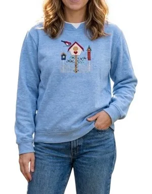Retro Studio Works Embroidered Light Blue Sweatshirt Birds Nature M Cottagecore thumbnail 1
