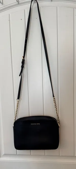 Michael Kors Black Leather Crossbody with Gold Chain Strap thumbnail 1