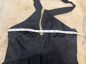 Y2K Bebe Mulberry Silk Black Halter Top Peplum Ruffle Layered Bustier Going Out thumbnail 7