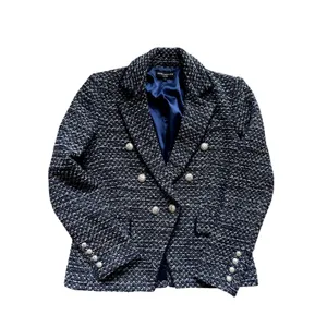Generation Love Eliza Tweed Blazer Jacket in Navy Blue Melange Size S thumbnail 2
